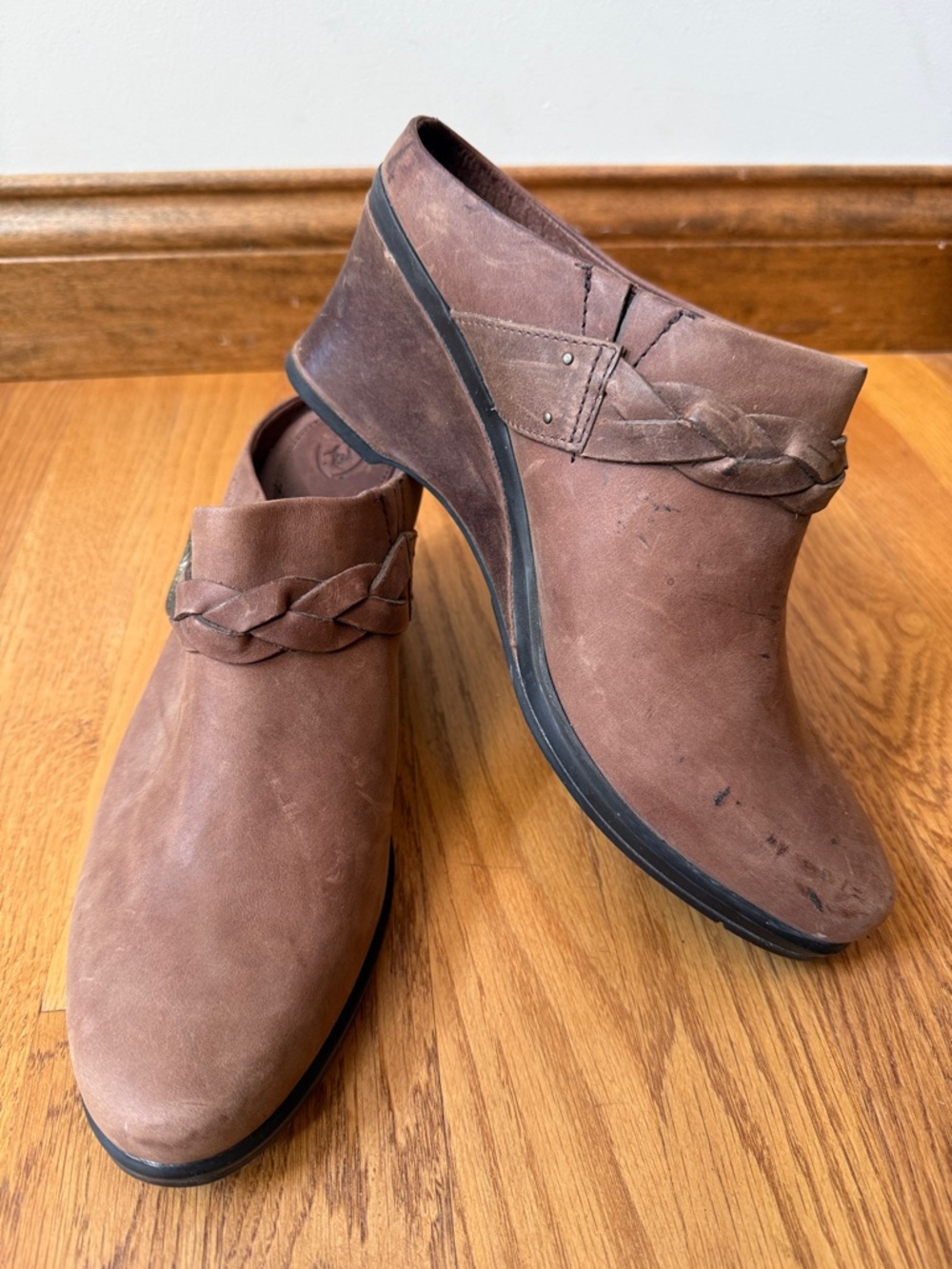 Ariat Braided Brown Leather Slip On Mule Clog Style 20962 Western Wedge Size 10B - Picture 12 of 13